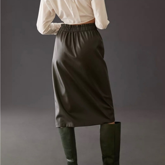 NWT, Anthropologie, Black, Faux Leather, Wrap Skirt, Size M - Picture 2 of 5